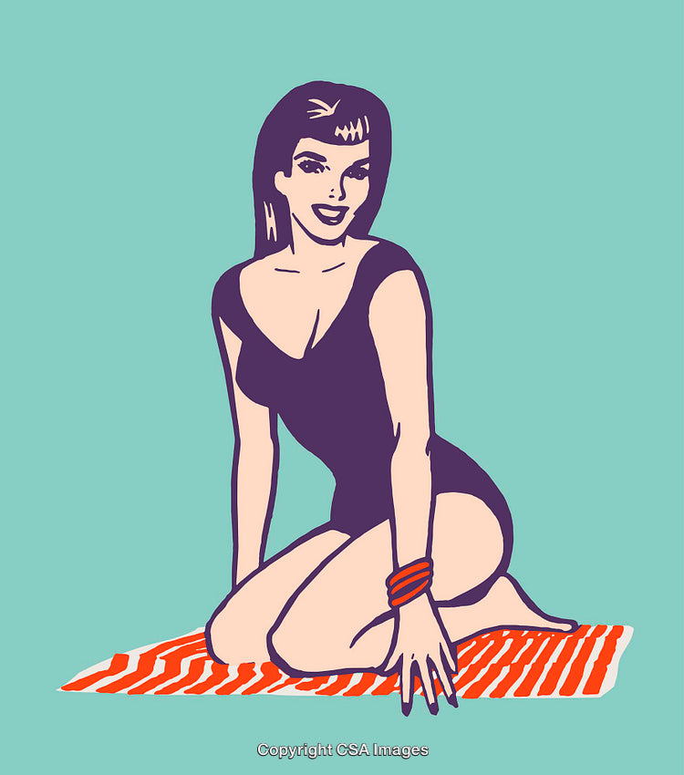 Retro Style Pop Art Illustration of a Woman Sitting on a Beach Blanket
