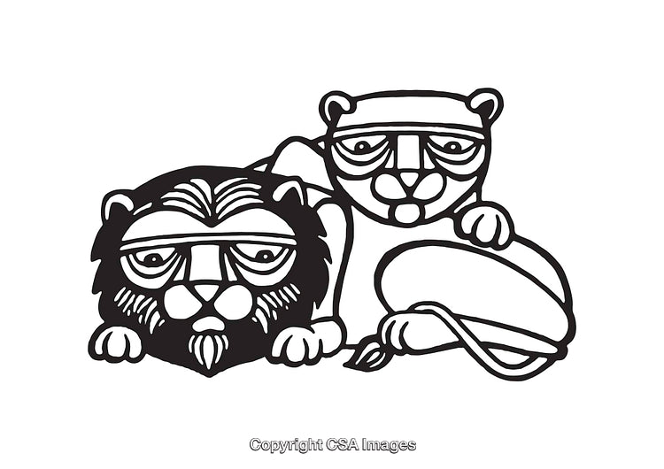 Black and White Line Art of Lion and Bear Illustration