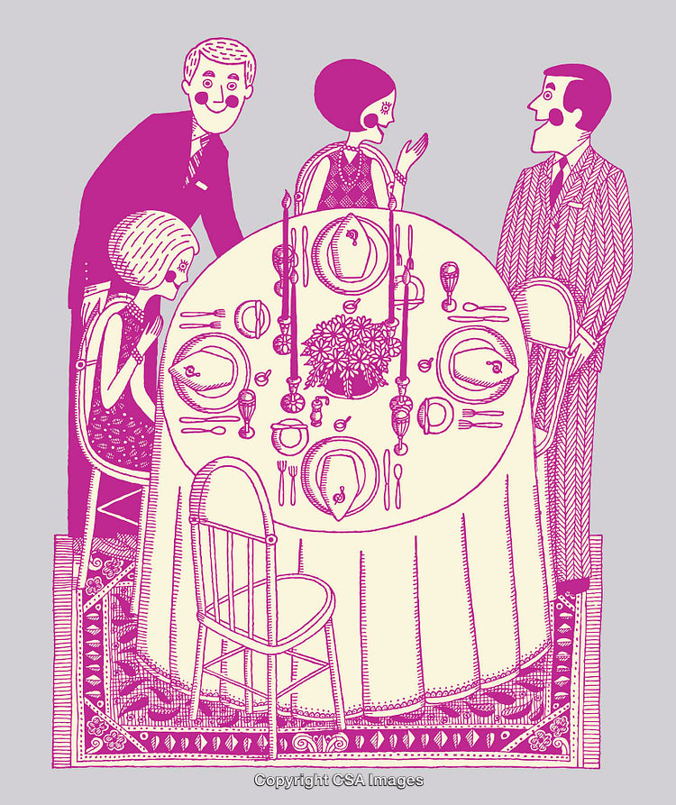 Colorful Line Art Illustration of a Formal Dinner Gathering
