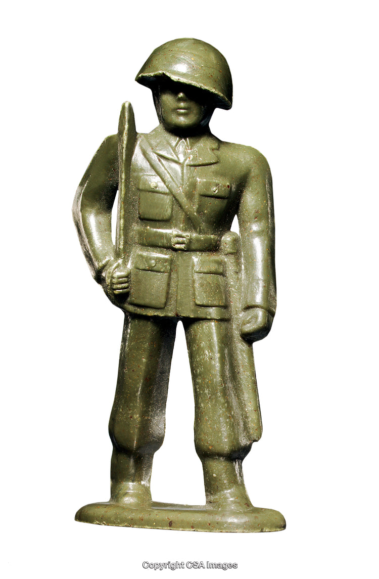 Green Plastic Toy Soldier Holding Weapon in Classic Military Pose