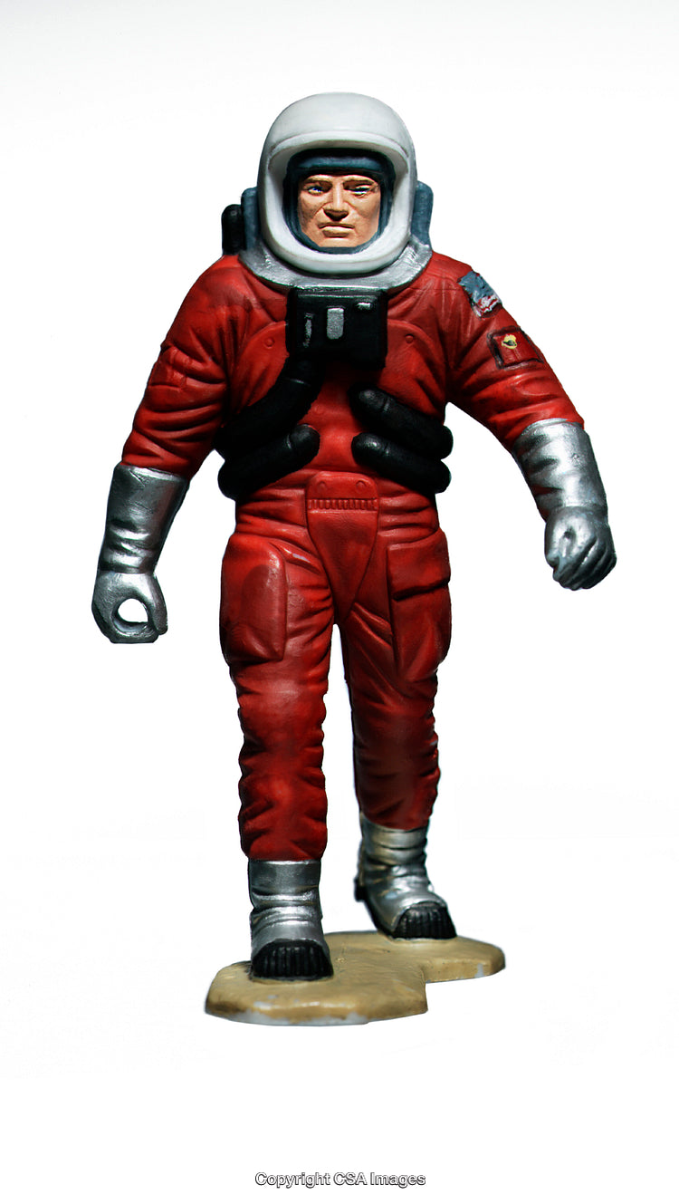 Red Suit Astronaut Figure Featuring Detailed Space Gear on White Background