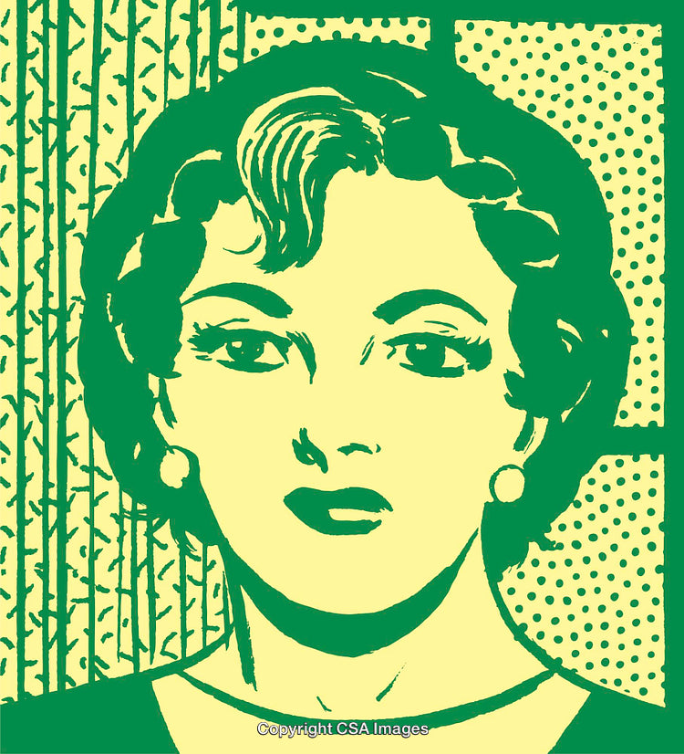 Retro Pop Art Illustration of a Woman in Green and Yellow Colors