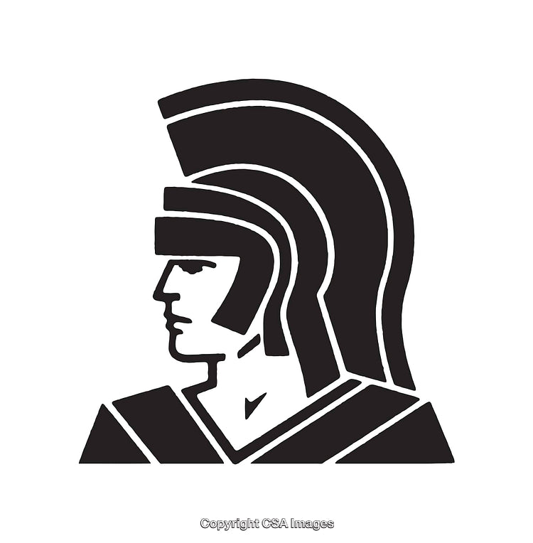 Black and White Line Art of a Roman Soldier Helmet Emblem