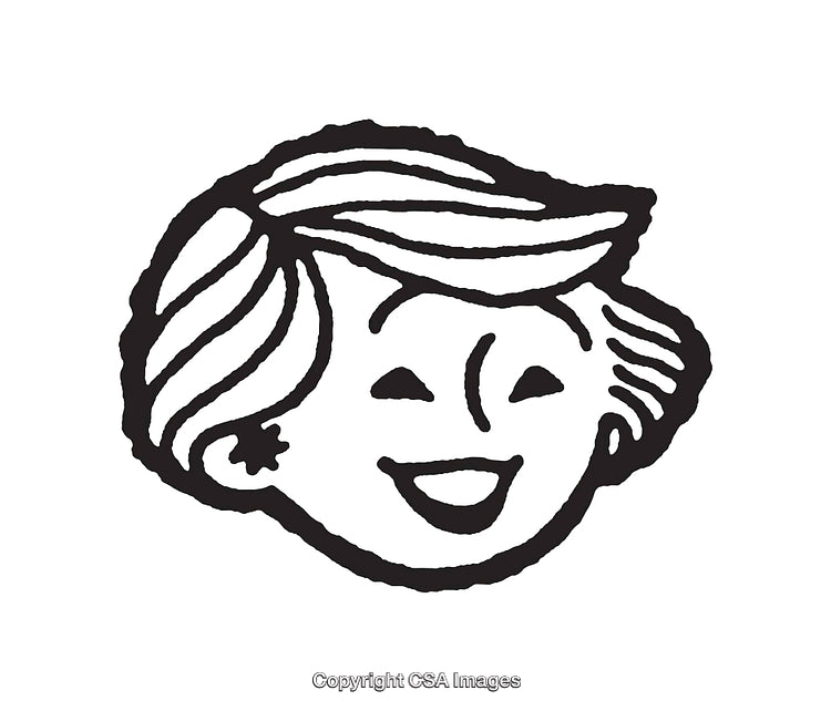 Black and White Line Art Illustration of a Smiling Person's Face