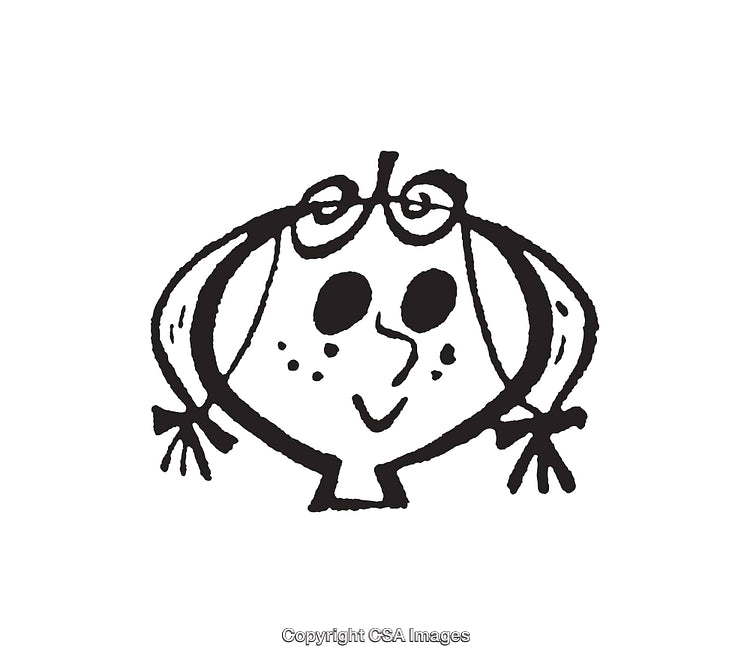 Black And White Line Art Drawing of a Cute Face Illustration