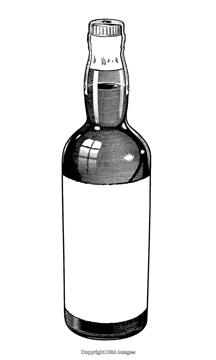 Vintage Engraving of a Wine Bottle with Blank Label Design Concept