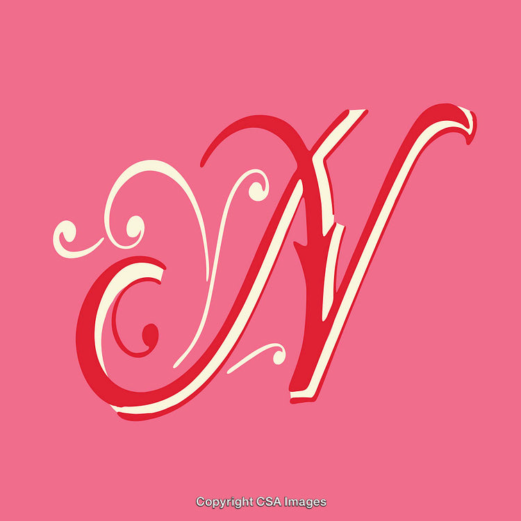 Elegant Letter N Design with Decorative Swirls on Pink Background