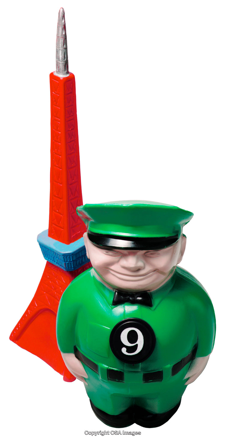 Vintage Toy Soldier Figurine with Eiffel Tower Design in Bright Colors