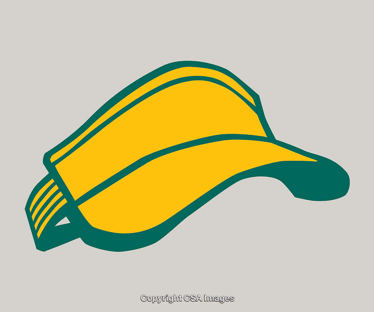 Yellow Baseball Hat Line Art Illustration with Green Accents