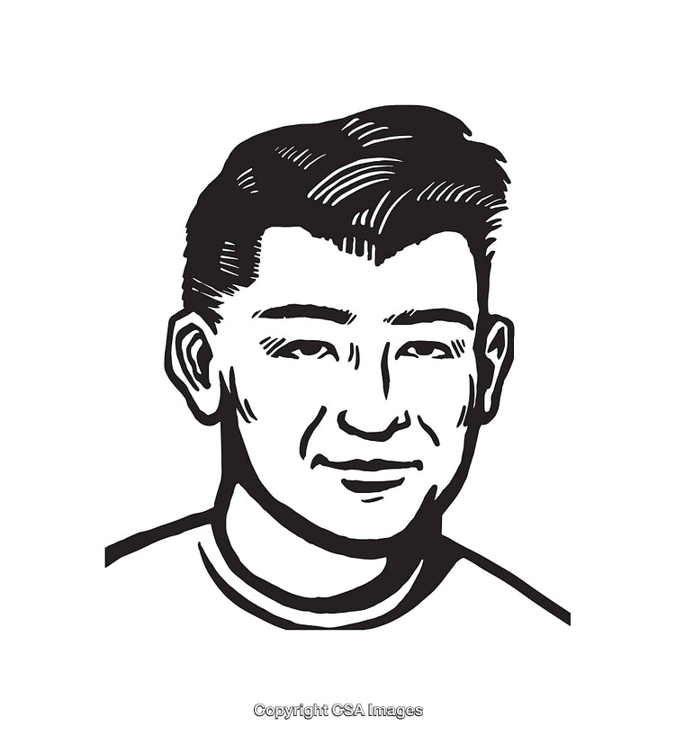 Black and White Line Art Portrait of a Smiling Young Man