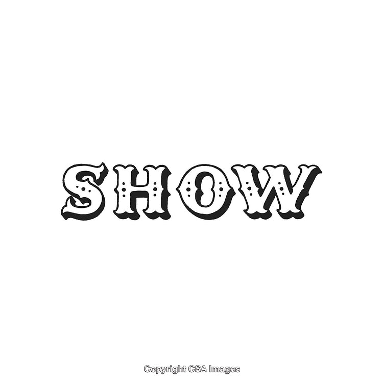 Retro Black and White Text Illustration Featuring the Word 'Show'