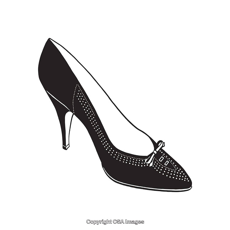 Elegant High-Heeled Shoe Line Art Illustration with Decorative Bow