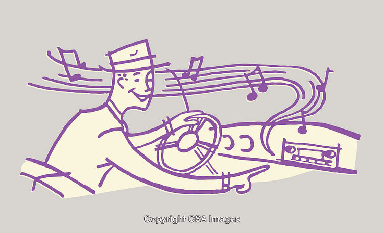 Illustration of a Driver Enjoying Music in a Colorful Sketch Style