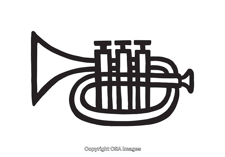 Black and White Illustration of a Trumpet Musical Instrument