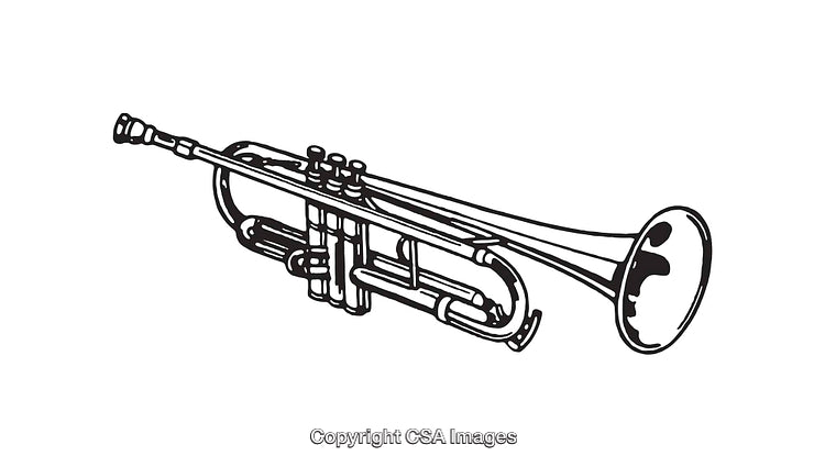 Black and White Line Art Illustration of a Classic Trumpet