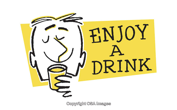 Illustrated Poster Featuring Enjoyment of a Beverage with Eye-Catching Design