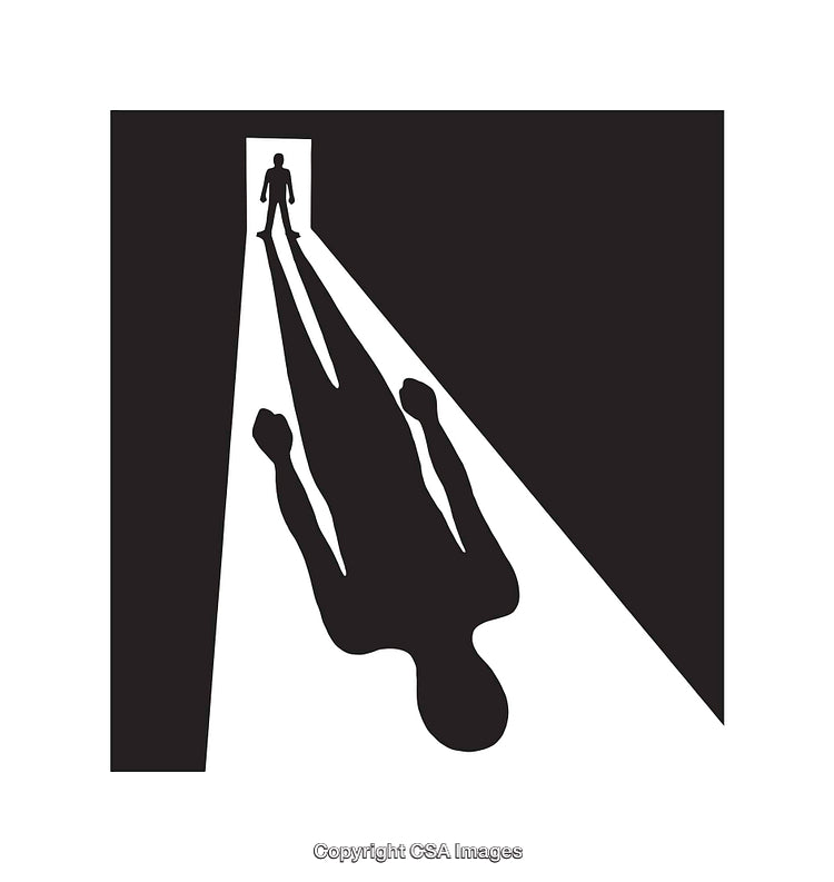 Silhouette of Person in Doorway with Unique Reflection in Black and White
