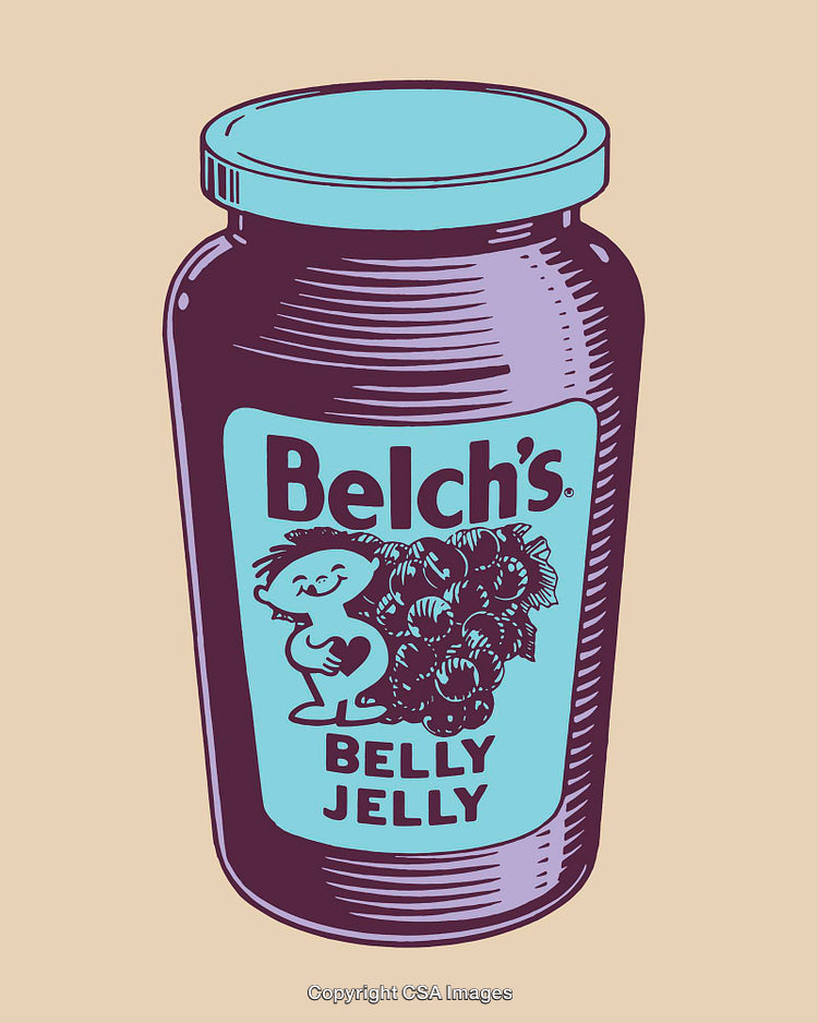 Colorful Vintage-Style Jar Illustration of Belly Jelly Iconic Label Design