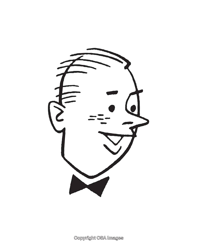 Vintage Black and White Line Art of a Smiling Face Illustration
