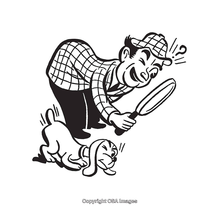 Vintage Detective with Magnifying Glass and Dog Illustration