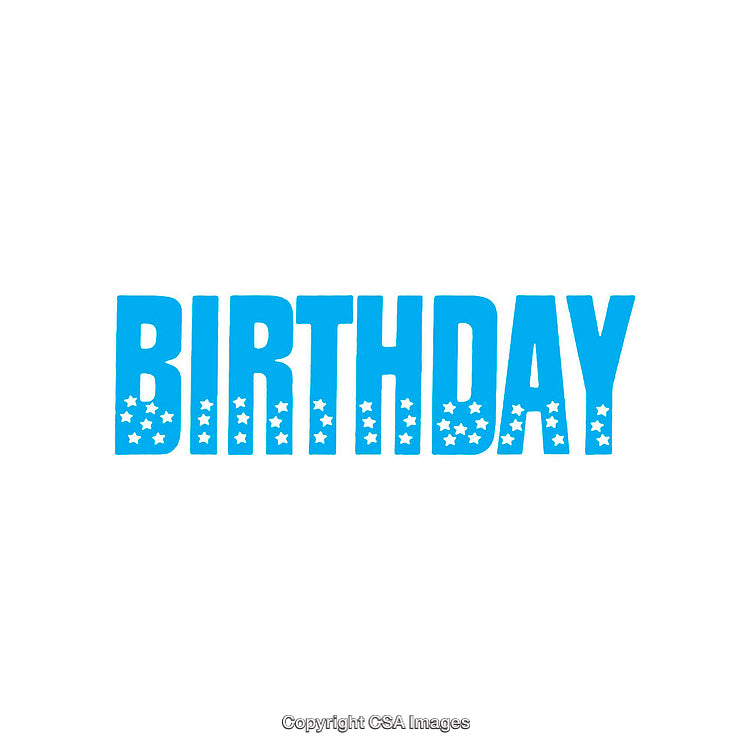 Blue Birthday Typography with Stars Decoration on White Background