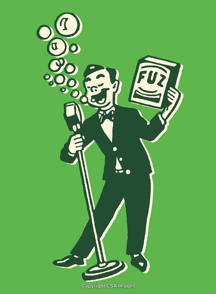 Retro Style Artwork Featuring a Cartoon Character with a Microphone
