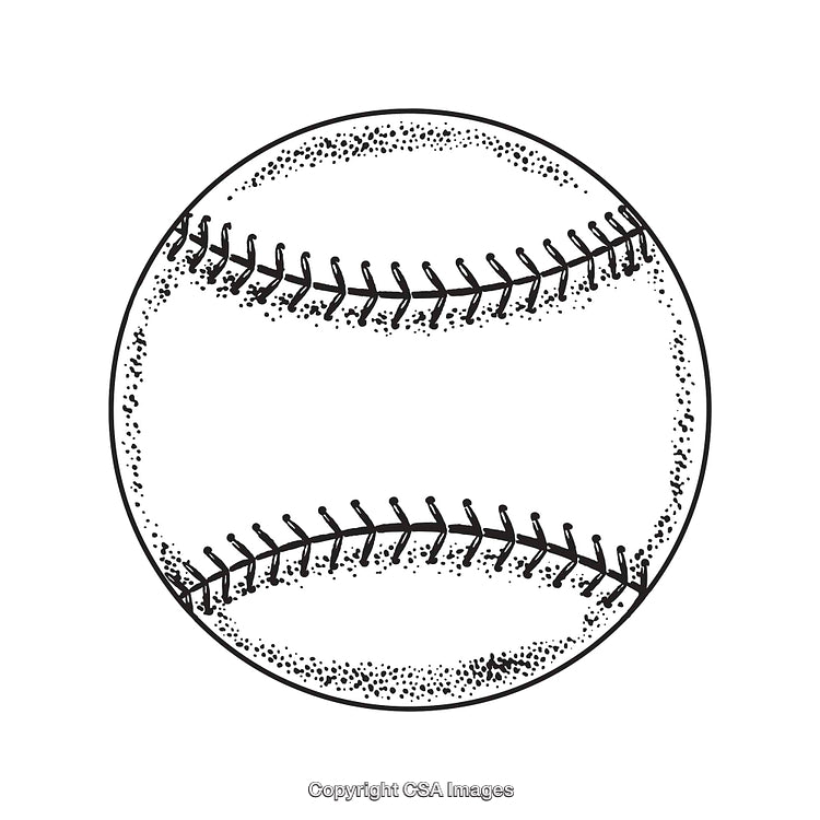Black and White Line Art Illustration of a Baseball with Detail