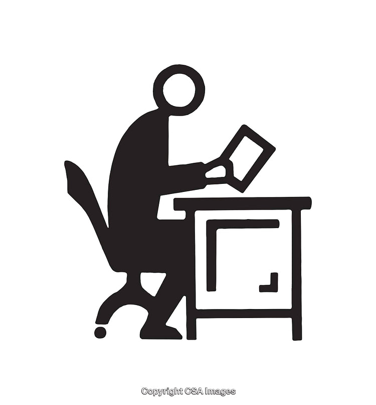 Minimalist Icon of a Person Working at a Desk Holding a Document