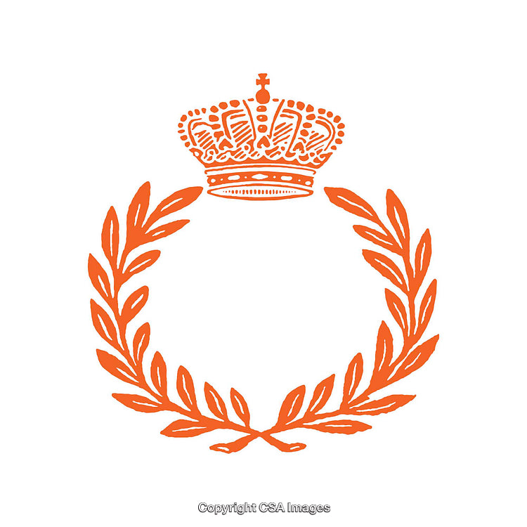 Elegant Crown and Laurel Wreath Design in Vibrant Orange on White Background