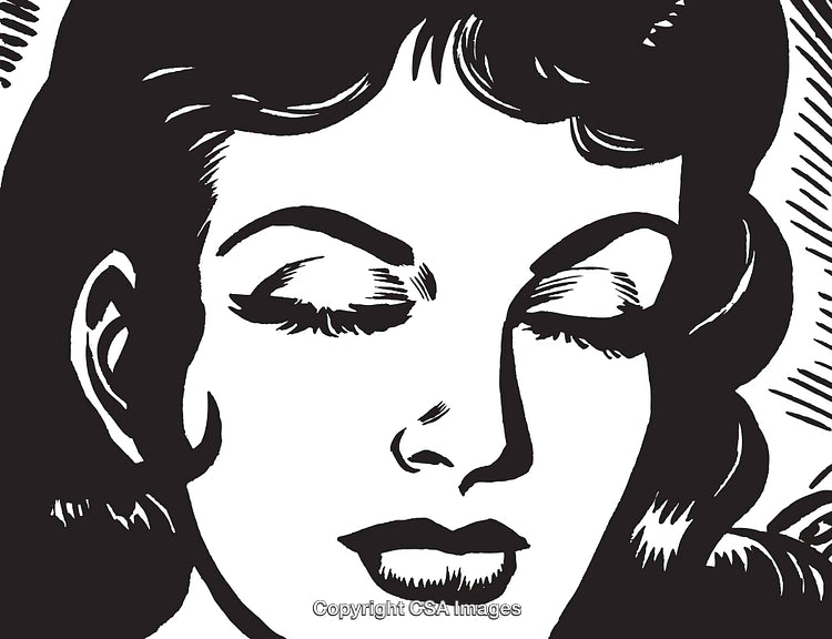 Retro Style Illustrated Portrait of a Woman With Closed Eyes in Black and White