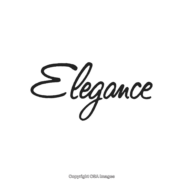Elegant Handwritten Word 'Elegance' in Stylish Black Script on White Background