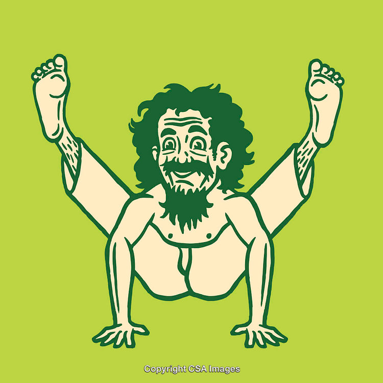 Whimsical Line Art of a Person in a Yoga Pose on Green Background