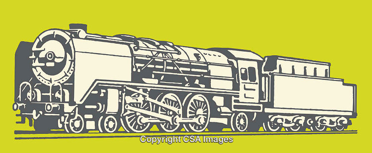 Detailed Color Line Art Illustration of a Vintage Steam Train