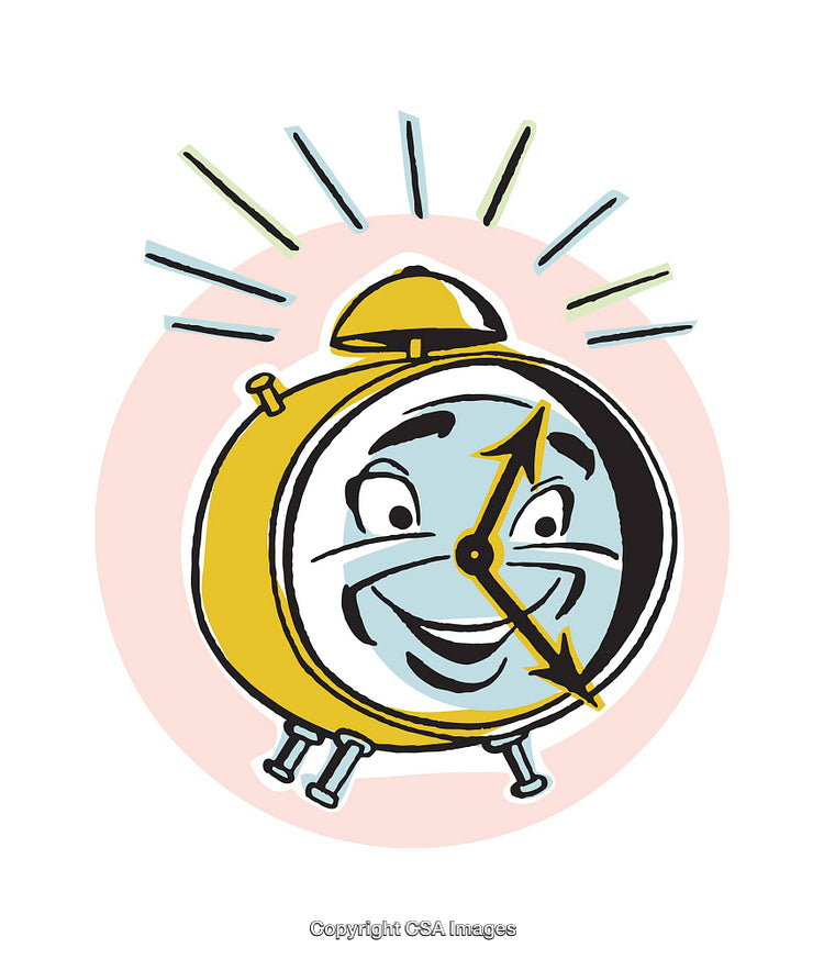 Colorful Illustration of a Happy Alarm Clock with Joyful Expression