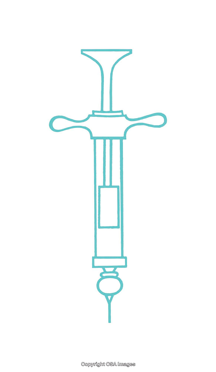 Simple Syringe Diagram in Minimalistic Style with Blue Line Drawing