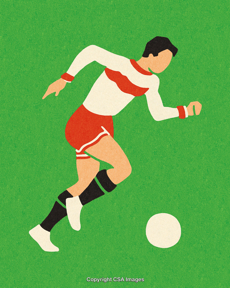 Illustration of a Soccer Player Kicking a Ball on a Green Field