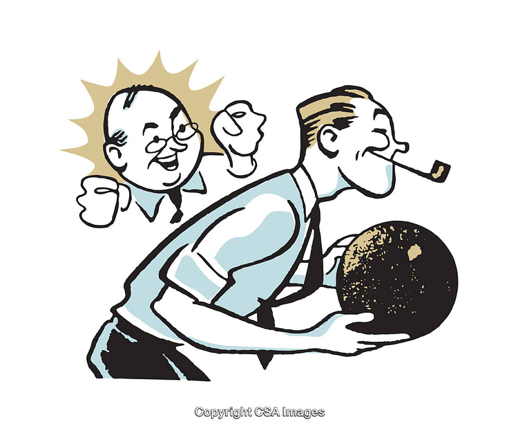Retro Illustration of Two Men Engaging in Bowling with Enthusiasm