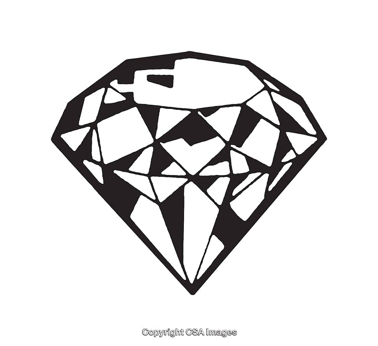 Black and White Line Art Illustration of a Faceted Diamond Shape