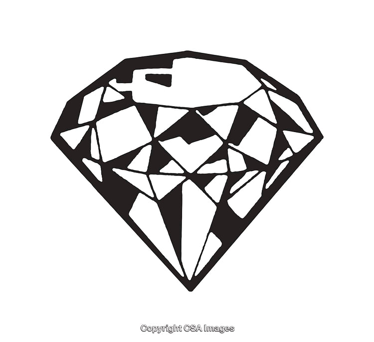 Black and White Line Art Illustration of a Faceted Diamond Shape