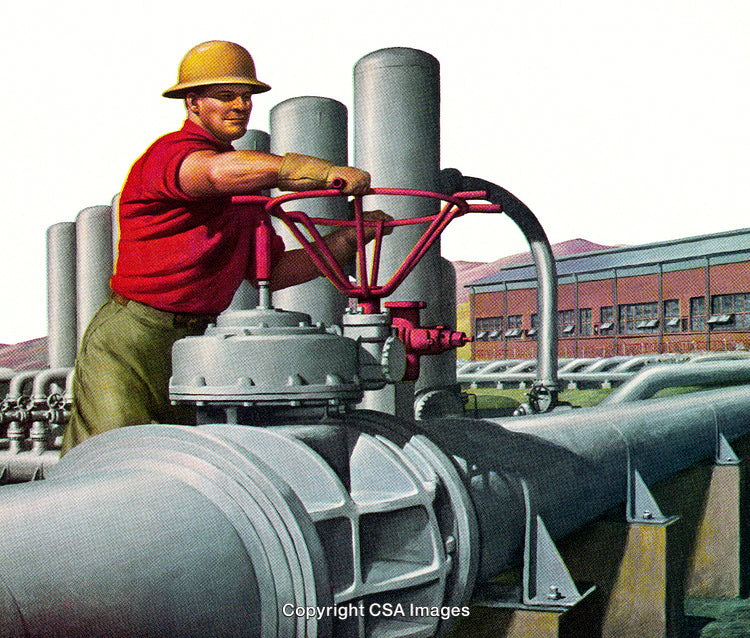 Worker Operating a Pipeline Valve in an Industrial Facility