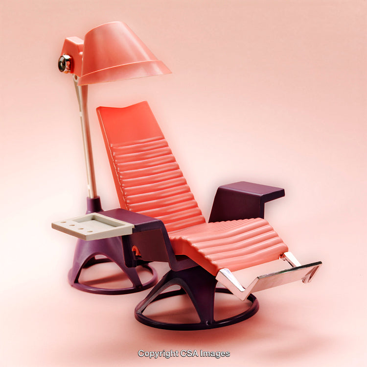 Modern Toy Salon Chair with Vintage Hair Dryer in Retro Style