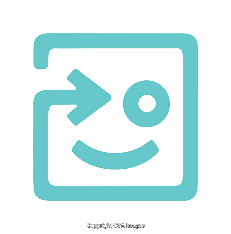 Creative Turquoise Coloured Icon Featuring an Arrow and Smiley Emblem