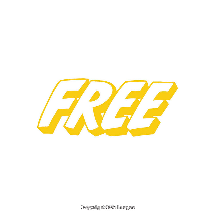 Yellow Bold Free Text Isolated on White Background for Promotions and Offers