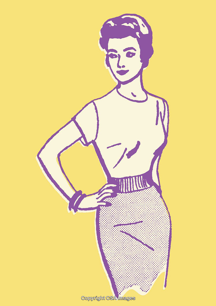 Retro Style Woman Illustration in Yellow and Purple Colors