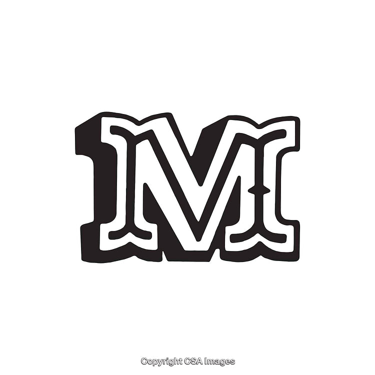 Stylized Black and White Letter M Design with Bold Outlines