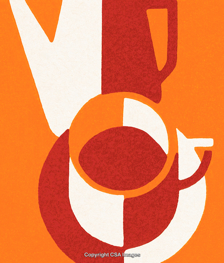 Abstract Modern Design Featuring Coffee and Tea Set in Bold Warm Tones