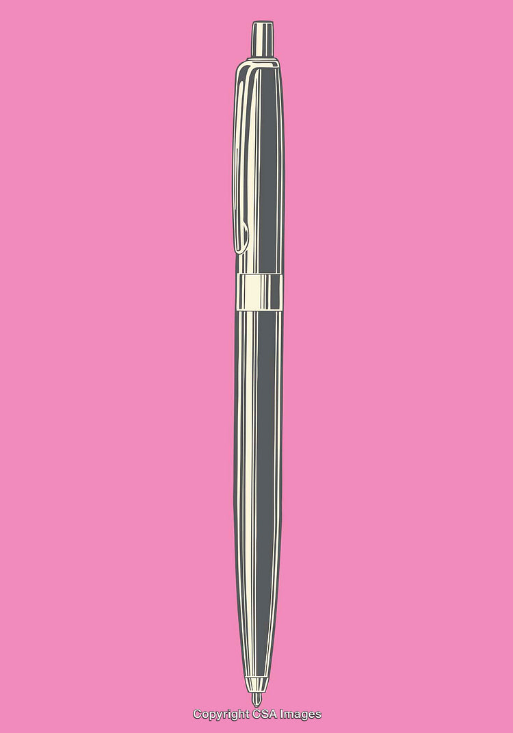 Line Art Illustration of Ballpoint Pen Against Pink Background