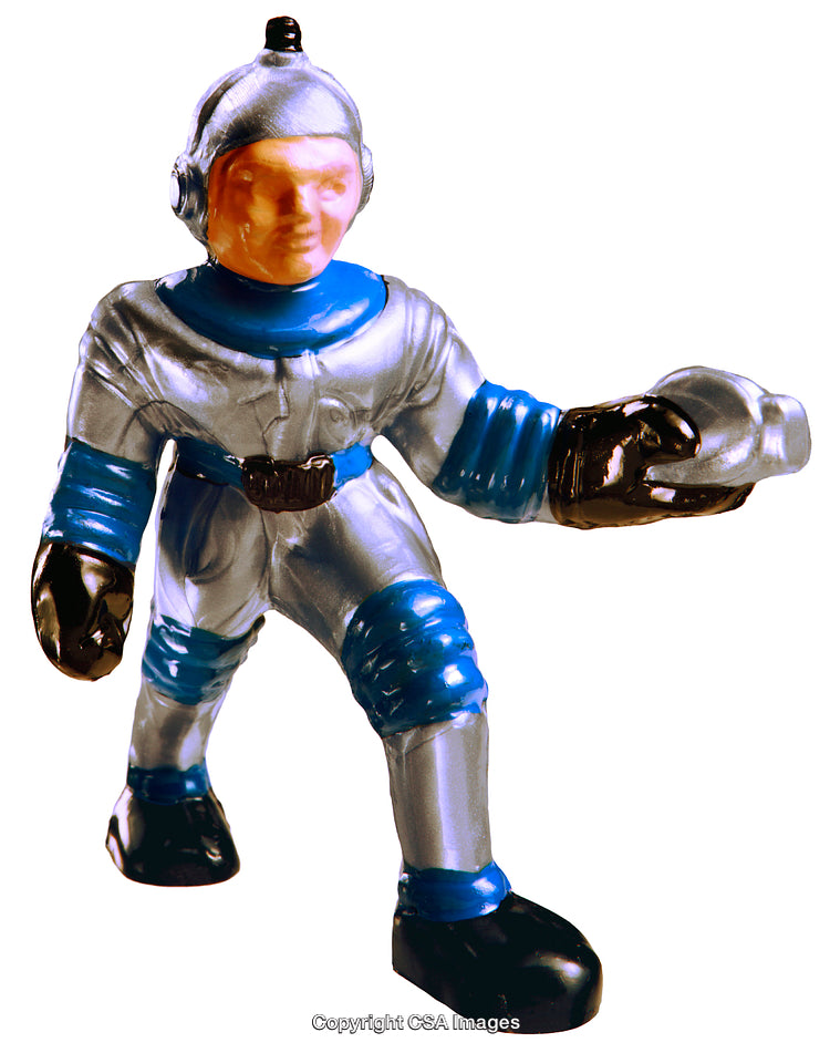 Vintage Plastic Astronaut Toy Figure in Silver Sci-Fi Costume