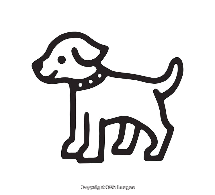 Black and White Icon of a Cheerful Dog Wearing a Collar Outline