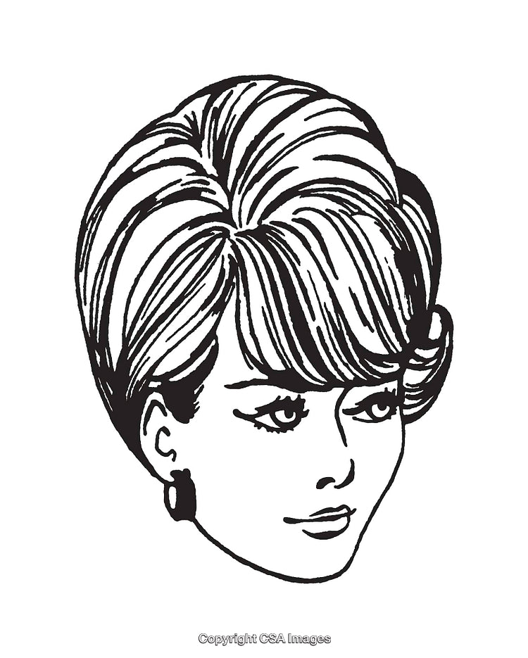 Retro Black and White Line Art Hairstyle Illustration